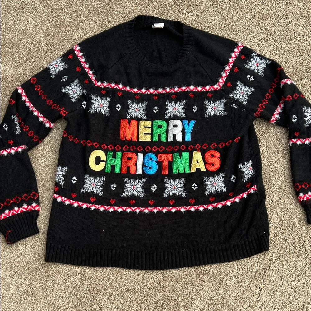 Holiday Time Black Merry Christmas Ugly Sweater